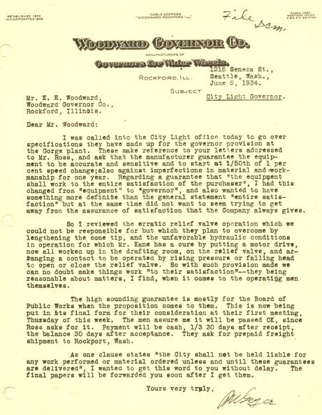 City Light  letter from June 5 1934